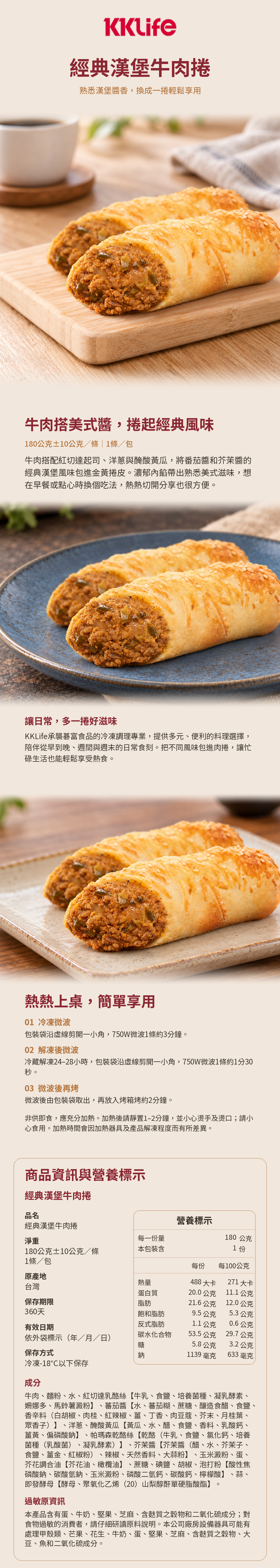 KKLife經典漢堡牛肉捲商品詳介與營養標示